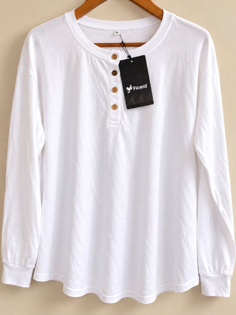 Ficerd Women's White Long Sleeve Henley Top XL New With Tags
